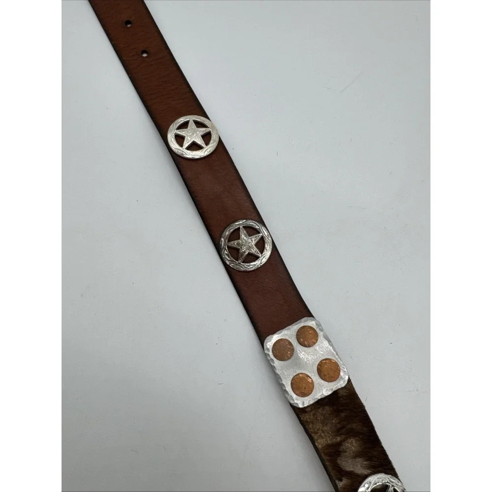 MEN'S WESTERN CONCHO LEATHER BELT. COWBOY RODEO SUEDE CONCHO LEATHER BELT 34